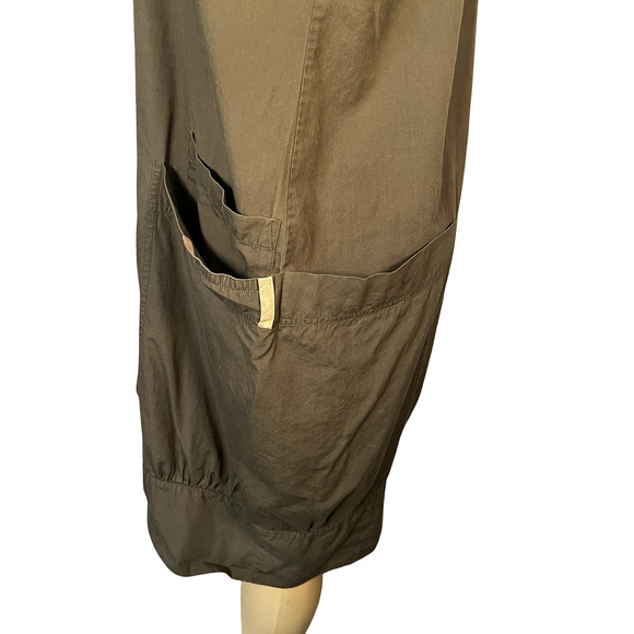 Nicobar Lagenlook Minimalist Dress Womens Medium Olive Green Cap Sleeve Pockets - Picture 5 of 9
